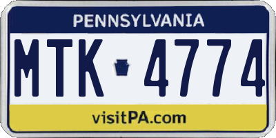 PA license plate MTK4774