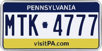 PA license plate MTK4777