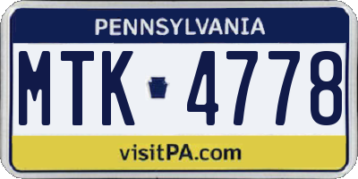 PA license plate MTK4778