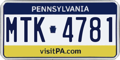 PA license plate MTK4781