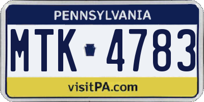 PA license plate MTK4783