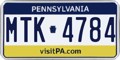 PA license plate MTK4784