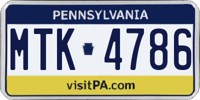 PA license plate MTK4786
