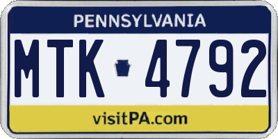 PA license plate MTK4792
