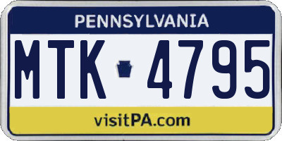 PA license plate MTK4795