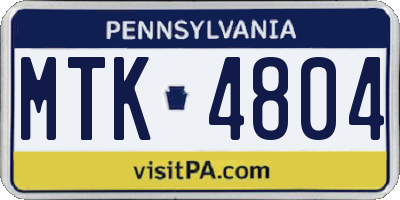 PA license plate MTK4804
