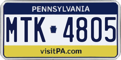 PA license plate MTK4805