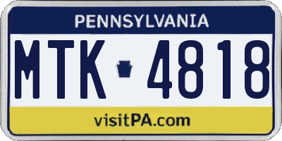 PA license plate MTK4818