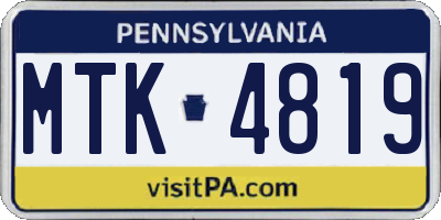 PA license plate MTK4819