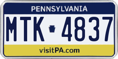 PA license plate MTK4837