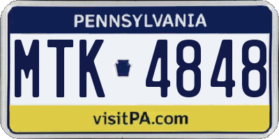 PA license plate MTK4848