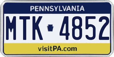 PA license plate MTK4852
