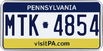 PA license plate MTK4854