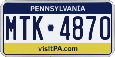 PA license plate MTK4870