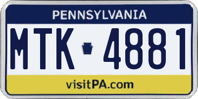 PA license plate MTK4881
