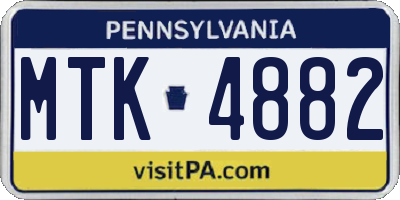 PA license plate MTK4882