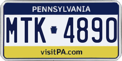 PA license plate MTK4890