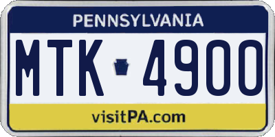 PA license plate MTK4900