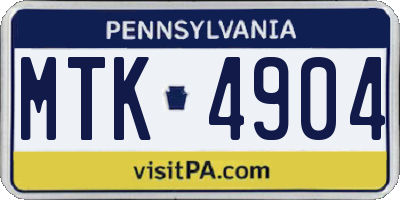 PA license plate MTK4904