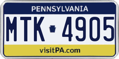 PA license plate MTK4905