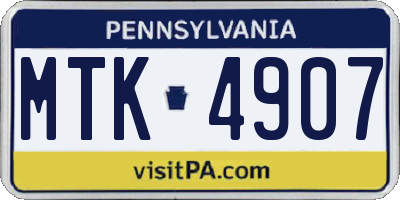 PA license plate MTK4907