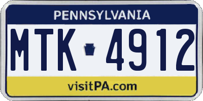PA license plate MTK4912