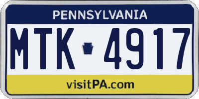 PA license plate MTK4917