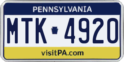 PA license plate MTK4920