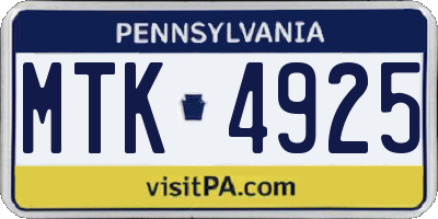 PA license plate MTK4925