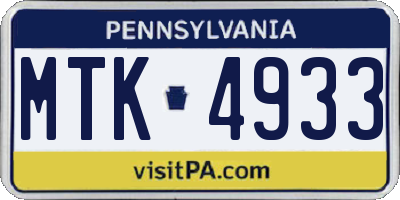PA license plate MTK4933