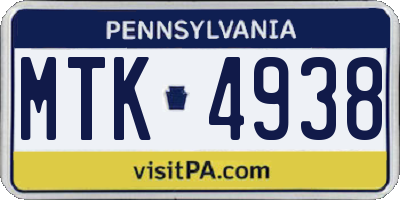 PA license plate MTK4938