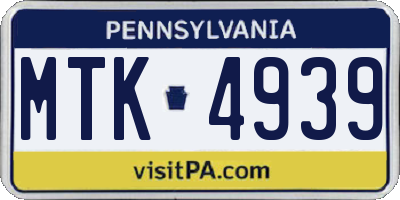 PA license plate MTK4939
