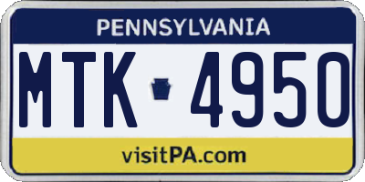 PA license plate MTK4950