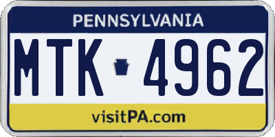 PA license plate MTK4962