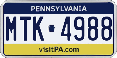 PA license plate MTK4988