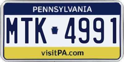 PA license plate MTK4991