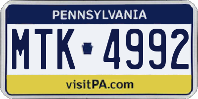 PA license plate MTK4992