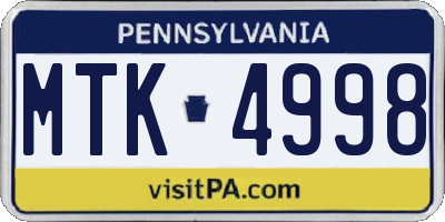 PA license plate MTK4998