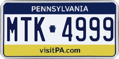 PA license plate MTK4999