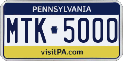 PA license plate MTK5000