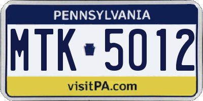 PA license plate MTK5012