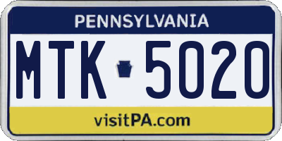 PA license plate MTK5020