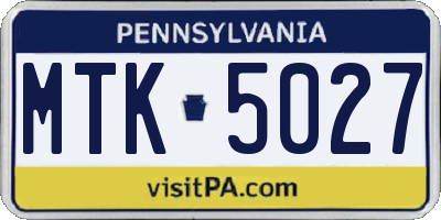PA license plate MTK5027