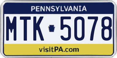 PA license plate MTK5078
