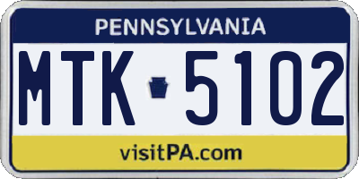 PA license plate MTK5102