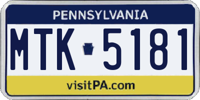 PA license plate MTK5181