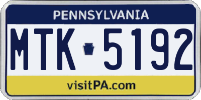 PA license plate MTK5192
