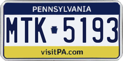 PA license plate MTK5193