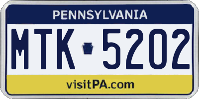 PA license plate MTK5202