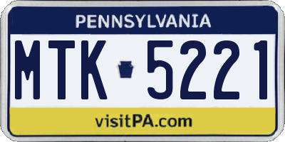PA license plate MTK5221